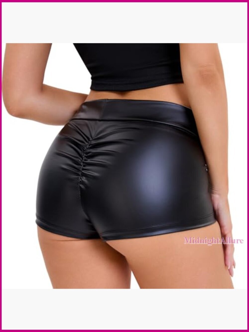 High Waist Faux Leather Shorts Stretchy Legging Style Zipper Closure - Picture 4 of 6